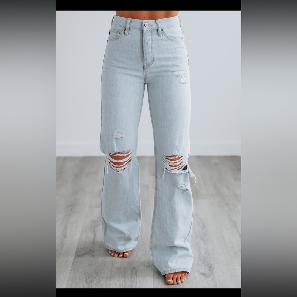KanCan Light Wash Distressed Wide Leg Jeans